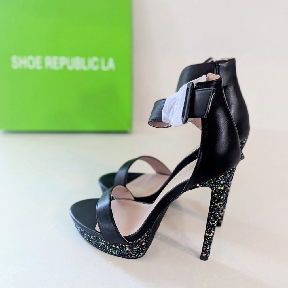 Shoe Republic LA Black Glitter Heels